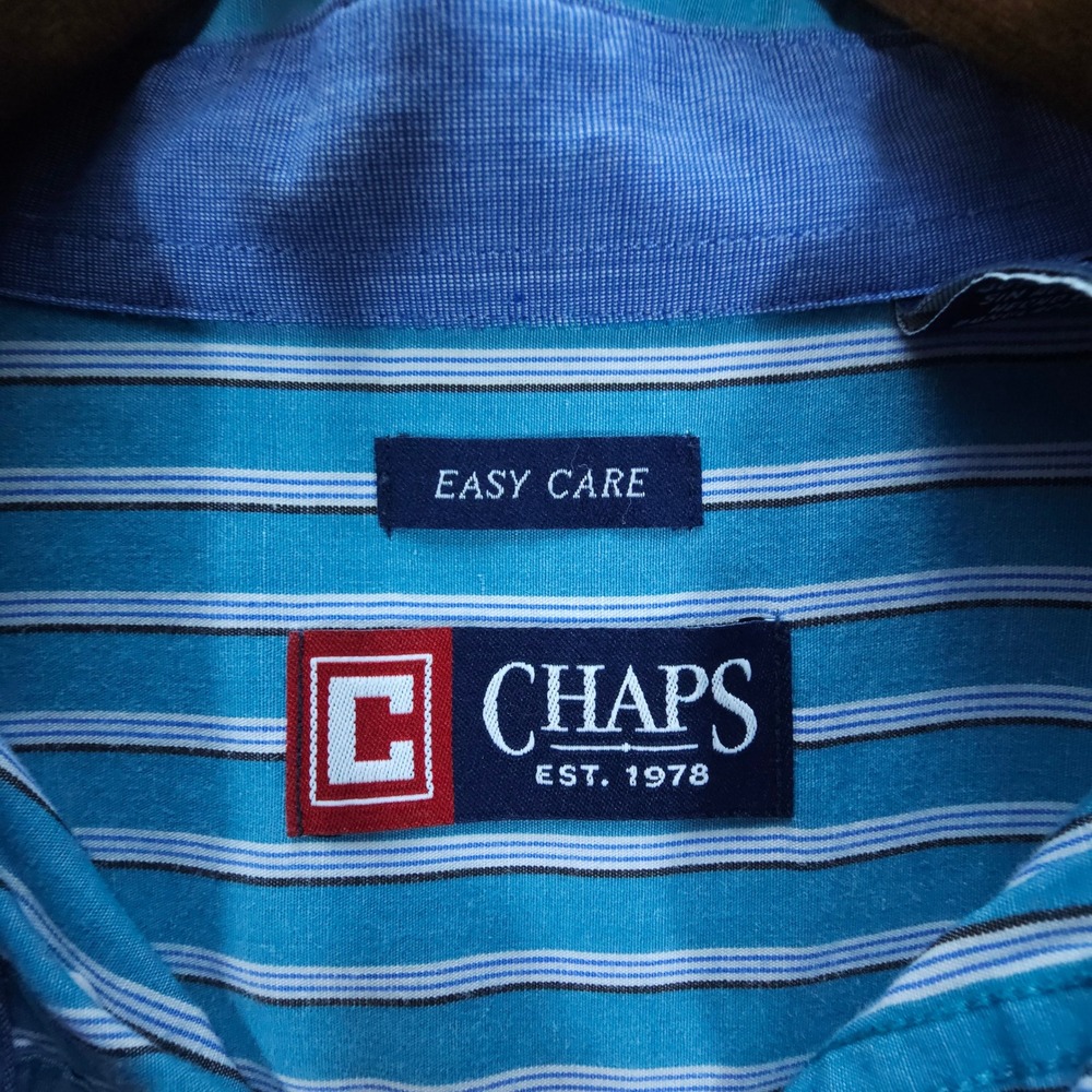 Chaps Shirt Mens Large Blue Y2K Striped Long Sleeve Button Down Easy Care L - Picture 4 of 7